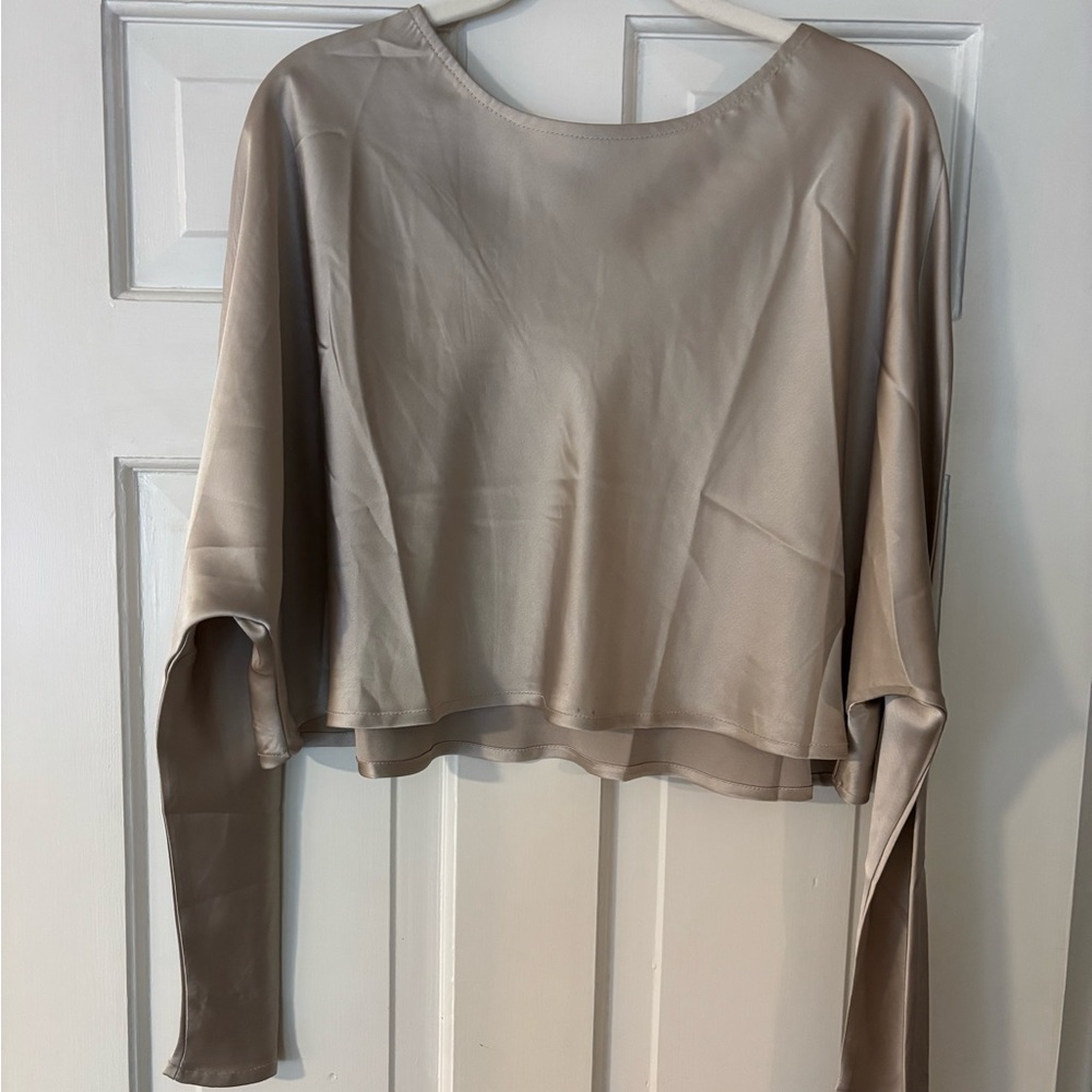 Chic Tan Long Sleeve Women's Crop Top